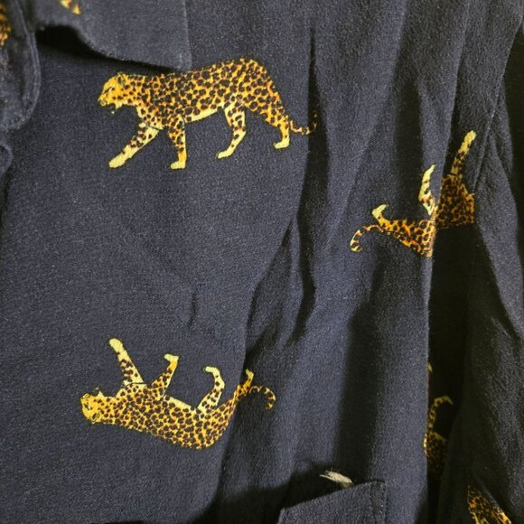 Paul Smith Navy Leopard Novelty Print Button Down Blouse Size M - Picture 4 of 6